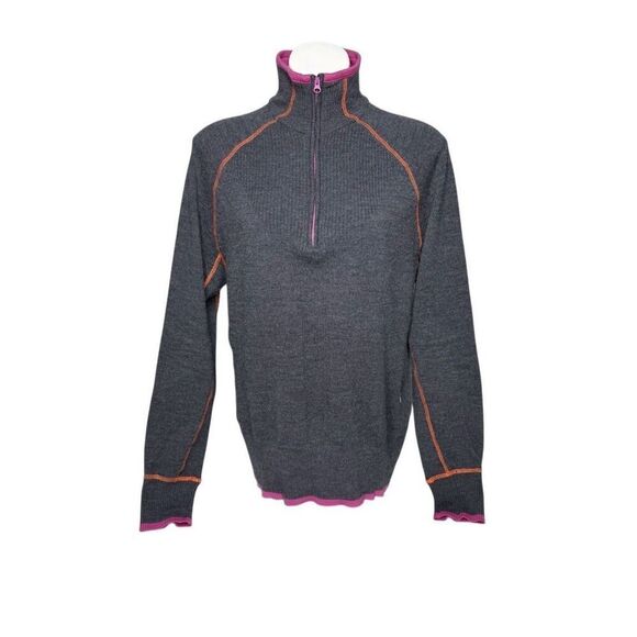 Athleta gray merino wool 1/4 zip sweater with pink and orange trim size 1X - Picture 1 of 13